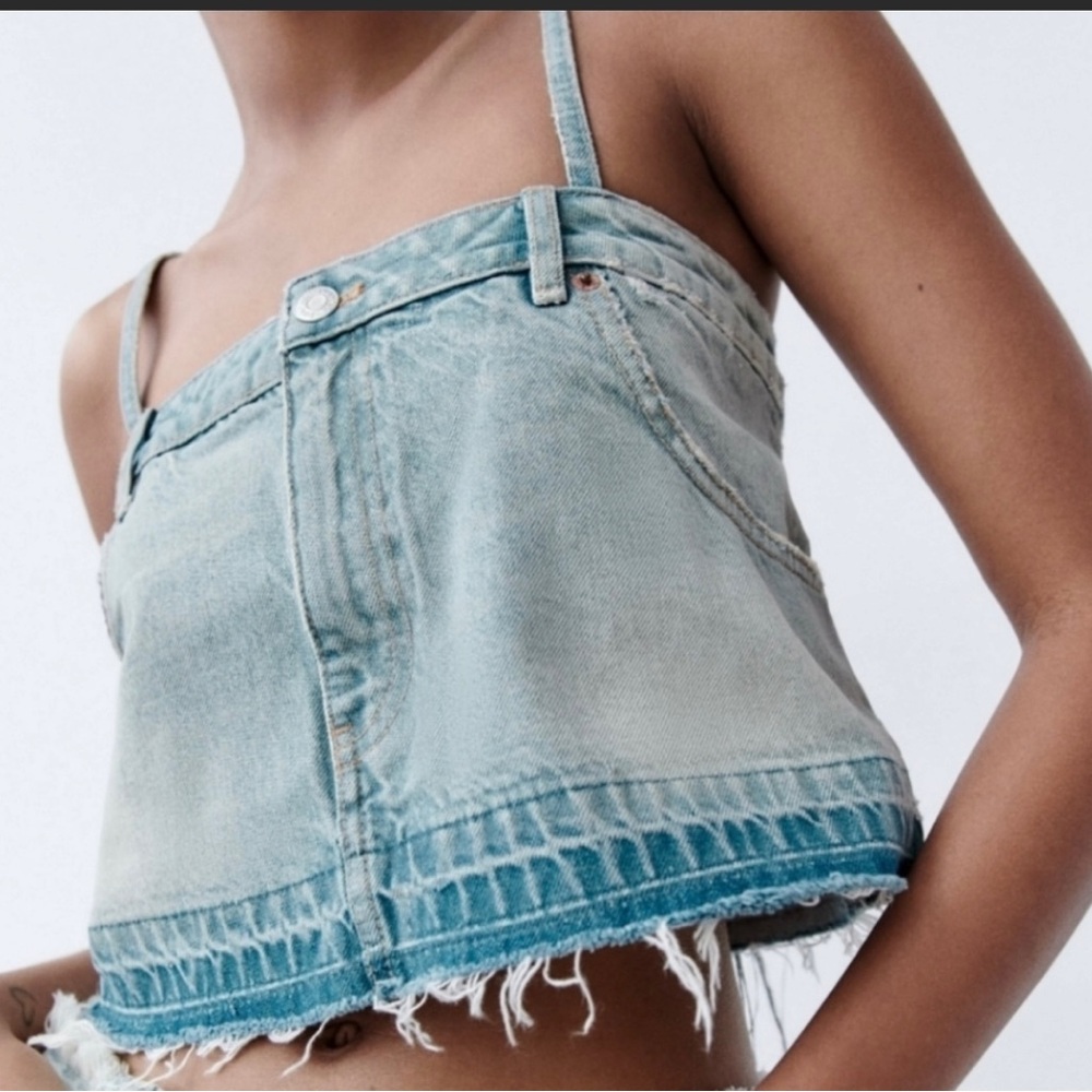 NWOT Zara denim strappy crop top Size XS